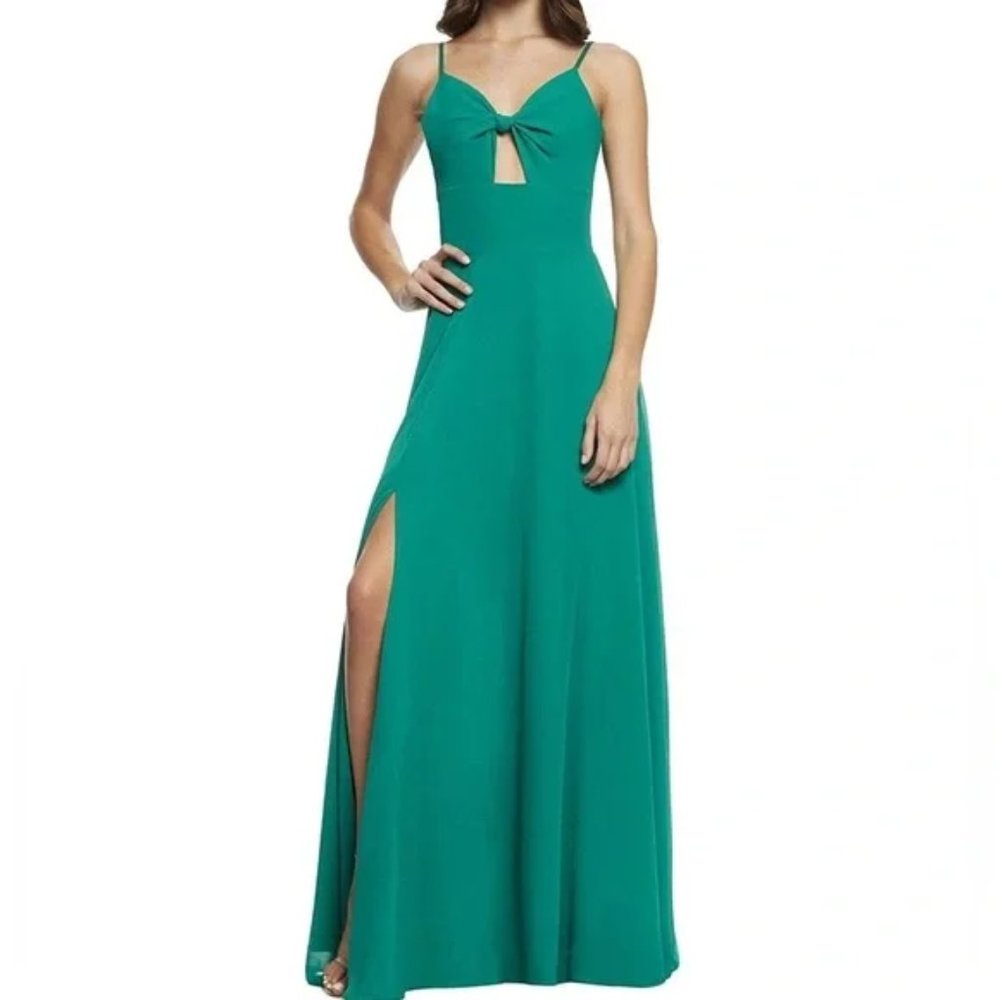 Dress The Population Cambria Spring Twist Front Evening Maxi Dress Jade Green